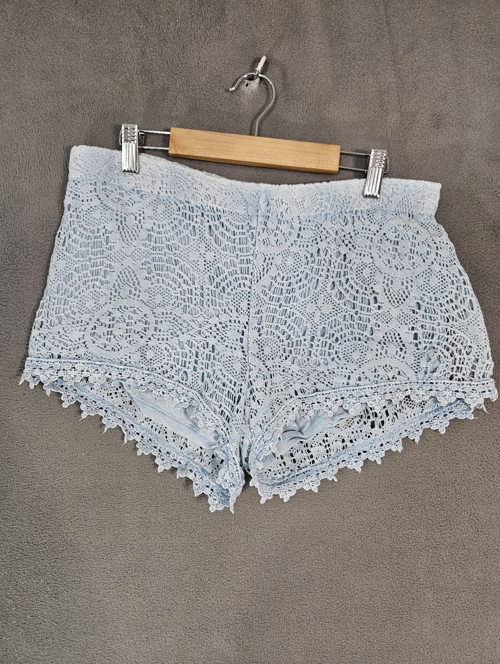 Indigo Rein Womens Medium Boho Shorts Crochet Mini Sky Blue